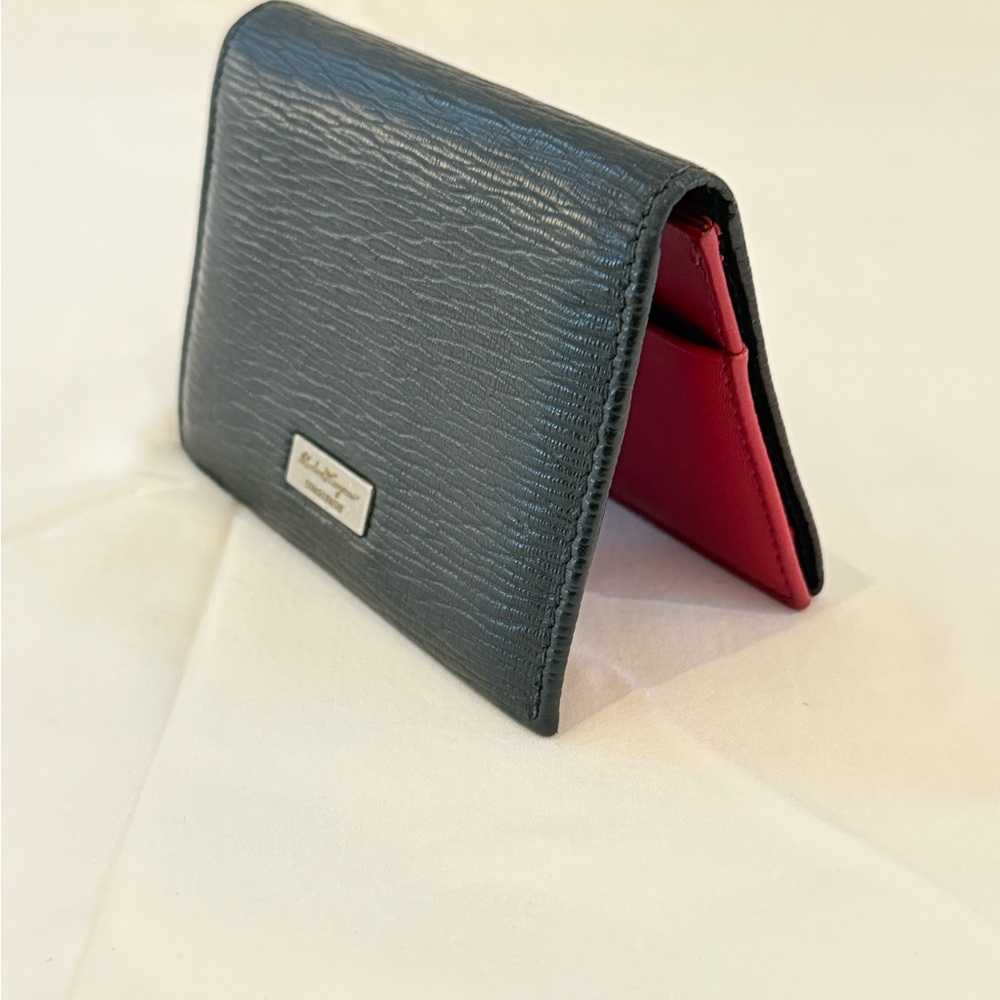 Salvatore Ferragamo Black and Red Leather Wallet/Card Holder